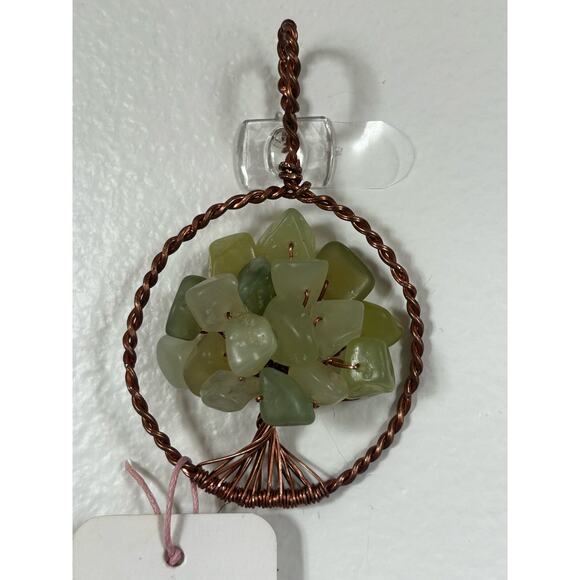 Handmade Copper and Serpentine Crystal Tree of life 3.5x2” Wall Decor - Picture 1 of 5